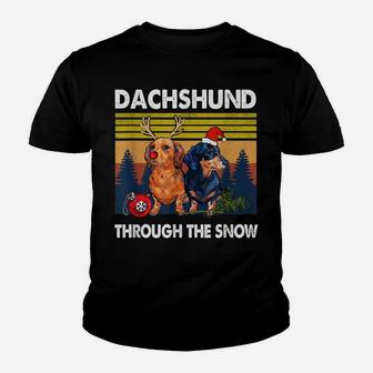 Merry Christmas Dachshund Dog Through The Snow Youth T-shirt | Crazezy