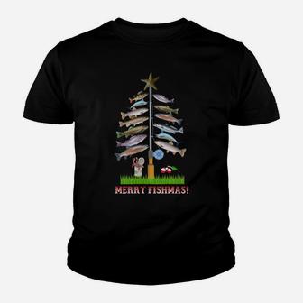 Merry Fishmas Christmas Tree Funny Youth T-shirt | Crazezy