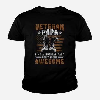 Military Veteran Papa Vintage Us American Flag Fathers Day Youth T-shirt | Crazezy DE