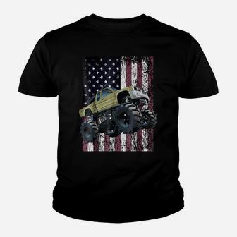 Monster Truck American Flag Racing USA Patriotic Youth T-shirt | Crazezy