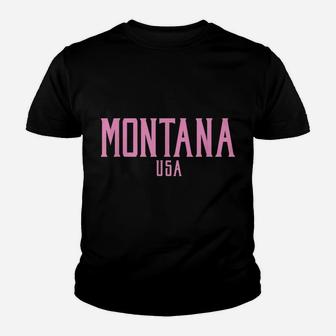 Montana USA Vintage Text Pink Print Youth T-shirt | Crazezy