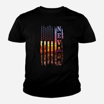 Nevada American Flag Pride Landscape Cactus Patriotic Gift Sweatshirt Youth T-shirt | Crazezy