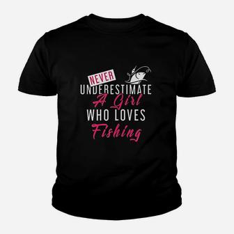 Never Underestimate A Girl Who Loves Fishing Youth T-shirt | Crazezy