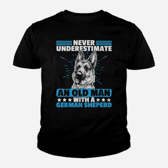 Never Underestimate An Old Man With German Shepherd Funny Youth T-shirt | Crazezy UK