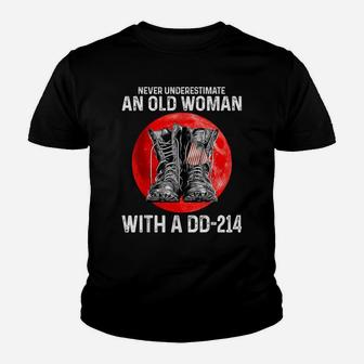 Never Underestimate An Old Woman With A Dd-214 Veteran Youth T-shirt | Crazezy