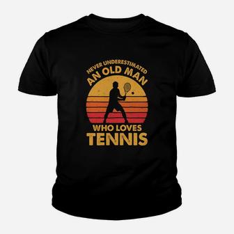 Never Underestimated An Old Man Funny Vintage Tennis Gift Youth T-shirt | Crazezy