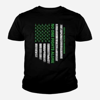 No One Fights Alone Usa Flag Mental Health Awareness Shirts Youth T-shirt | Crazezy