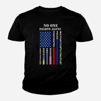 No One Fights Alone Usa Flag T-Shirt For 4Th July Youth T-shirt | Crazezy
