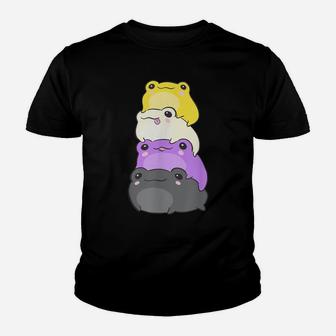Nonbinary Flag Color Frogs Subtle Enby Pride Cute Aesthetic Youth T-shirt | Crazezy