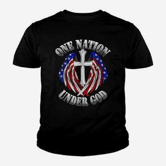 One Nation God Faithcross Us Flag Christians Church Faithful Youth T-shirt | Crazezy