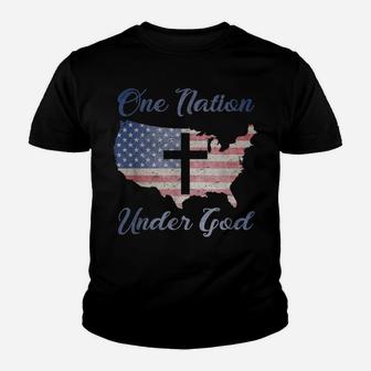 One Nation Under God Christian Cross American Flag Usa Map Youth T-shirt | Crazezy