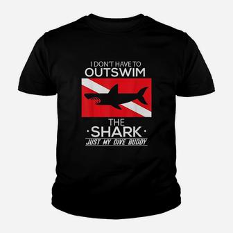 Out Swim My Dive Buddy Funny Shark Scuba Diving Youth T-shirt | Crazezy