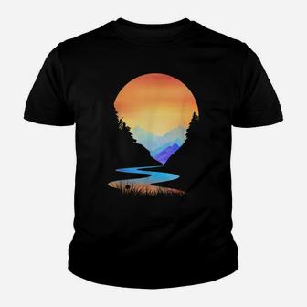 Outdoor Sunset Vintage Style Mountains Sun Nature Youth T-shirt | Crazezy