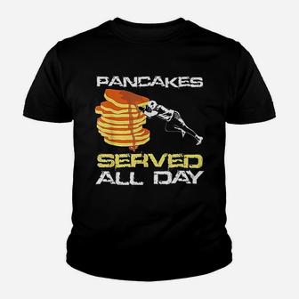 Pancakes Served All Day Fun Lineman Football Christmas Gift Youth T-shirt | Crazezy CA
