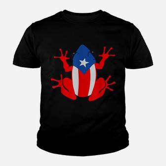 Patriotic Puerto Rico Flag Frog Puero Rican Culture Roots Youth T-shirt | Crazezy