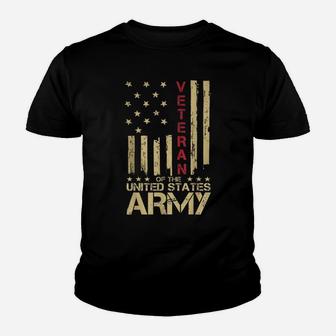 Patriotic US Army Veteran Red Line American Flag Vintage Youth T-shirt | Crazezy DE