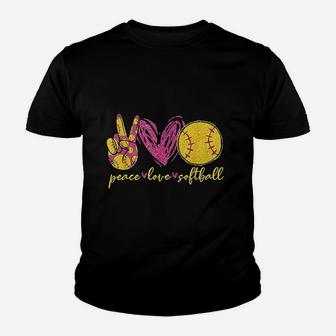 Peace Love Softball Cute Softball Lover Mothers Day Youth T-shirt | Crazezy