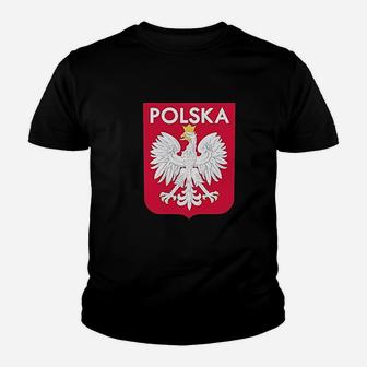 Poland Soccer National Team Football Retro Crest Graphic Youth T-shirt | Crazezy