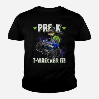 Pre-K T-Wrecked It Dinosaur Monster Truck Graduation Gift Youth T-shirt | Crazezy