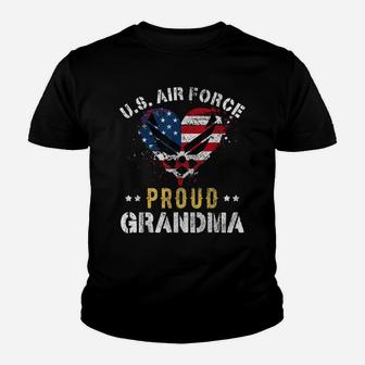 Proud Air Force Grandma American Flag Heart Veteran Youth T-shirt | Crazezy