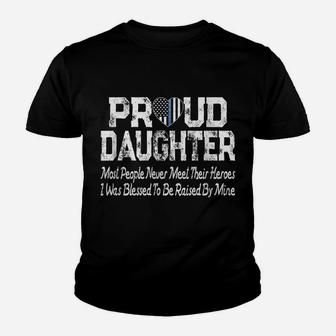 Proud Daughter Thin Blue Line Flag Heart Police Support Youth T-shirt | Crazezy