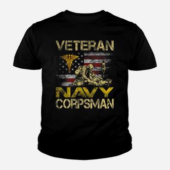 Proud Veteran Navy Corpsman Flag Vintage Shirt 4Th Of July Youth T-shirt | Crazezy