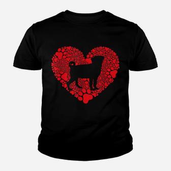 Pug Paw Heart Valentines Day Dog Lover Gift Youth T-shirt | Crazezy