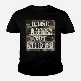 Raise Lions Not Sheep, American Patriot Camo, Patriotic Lion Youth T-shirt | Crazezy CA