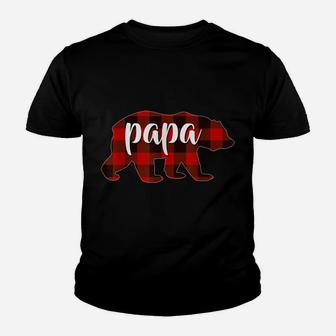 Red Plaid Papa Buffalo Matching Family Dad Pajama Christmas Youth T-shirt | Crazezy