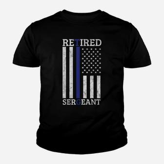 Retired Sergeant Police Thin Blue Line American Flag Youth T-shirt | Crazezy CA