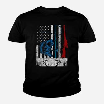 Retro Fishing And Hunting American Flag Deer Fish Lover Gift Youth T-shirt | Crazezy UK