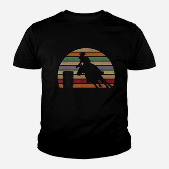 Retro Horse Barrel Racing Striped Sunset Vintage Youth T-shirt | Crazezy AU