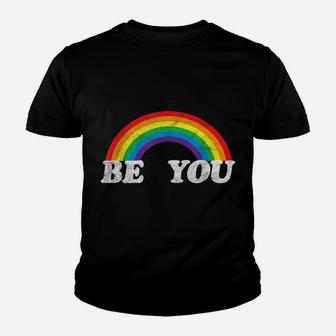 Retro Lgbt | Cool Distressed Tops| Be You Rainbow Tee Youth T-shirt | Crazezy