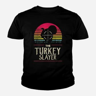 Retro Turkey Slayer Sunset Vintage Hunting Turkey Funny Gift Youth T-shirt | Crazezy