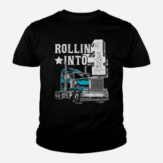 Rollin Into 4 Big Rig Semi-Trailer Truck 4Th Birthday Gift Youth T-shirt | Crazezy