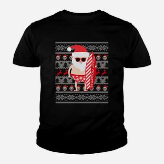 Santa Surfing Hawaiian Surf Shirt Ugly Summer Christmas Youth T-shirt | Crazezy