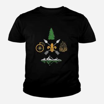 Scout Campfire Camp Compass Hiking Adventure Youth T-shirt | Crazezy