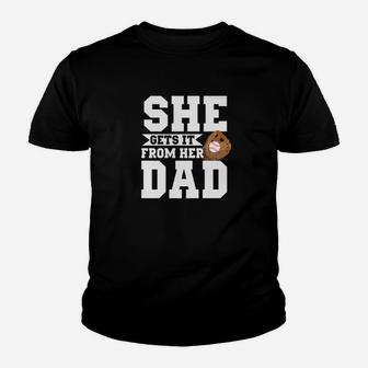 She Gets It From Her Dad Softball For Fathers Day Premium Youth T-shirt | Crazezy UK