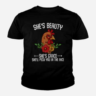 She's Beauty She' Grace Funny Sarcastic Chicken Animal Lover Raglan Baseball Tee Youth T-shirt | Crazezy DE