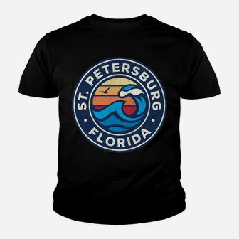 St Petersburg Florida FL Vintage Nautical Waves Design Youth T-shirt | Crazezy UK