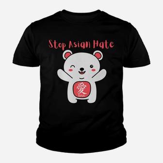 Stop Asian Hate With Love Kanji Bear Youth T-shirt | Crazezy