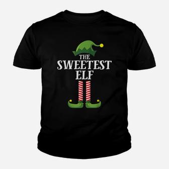 Sweetest Elf Matching Family Group Christmas Party Pajama Youth T-shirt | Crazezy