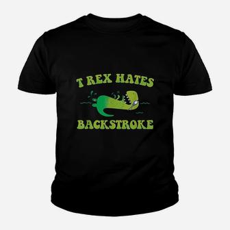 T Rex Hates Backstroke Funny Swimmer Dinosaur Swim Strokes Youth T-shirt | Crazezy CA