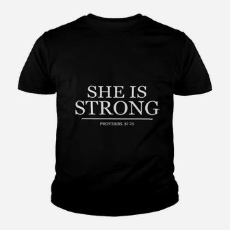Tcombo She Is Strong Proverb Workout Gym Exercise Youth T-shirt | Crazezy