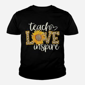 Teach Love Inspire Cute Sunflower Leopard Cheetah Print Gift Sweatshirt Youth T-shirt | Crazezy UK