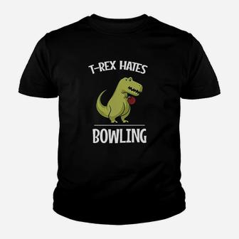 Tee Rex Hates Bowling Funny Short Arms Dinosaur Youth T-shirt | Crazezy