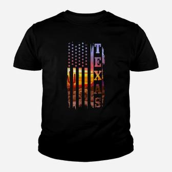 Texas American Flag Pride Landscape Cactus Patriotic Gift Youth T-shirt | Crazezy