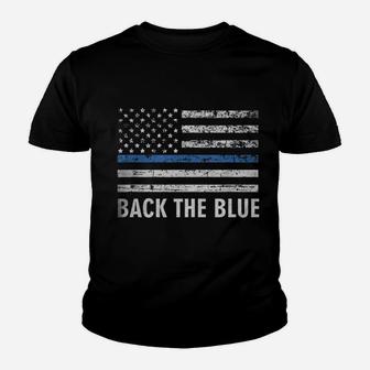 Thin Blue Line Back The Blue American Flag Police Support Sweatshirt Youth T-shirt | Crazezy