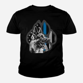 Thin Blue Line Flag German Shepherd Police Dog Paw Sweatshirt Youth T-shirt | Crazezy