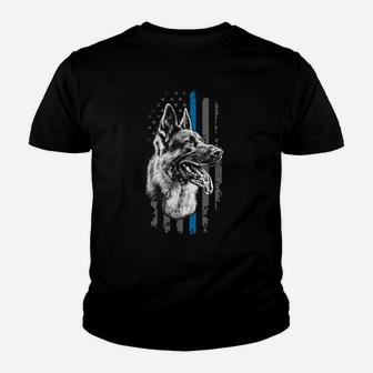 Thin Blue Line Flag German Shepherd Police Dog Sweatshirt Youth T-shirt | Crazezy